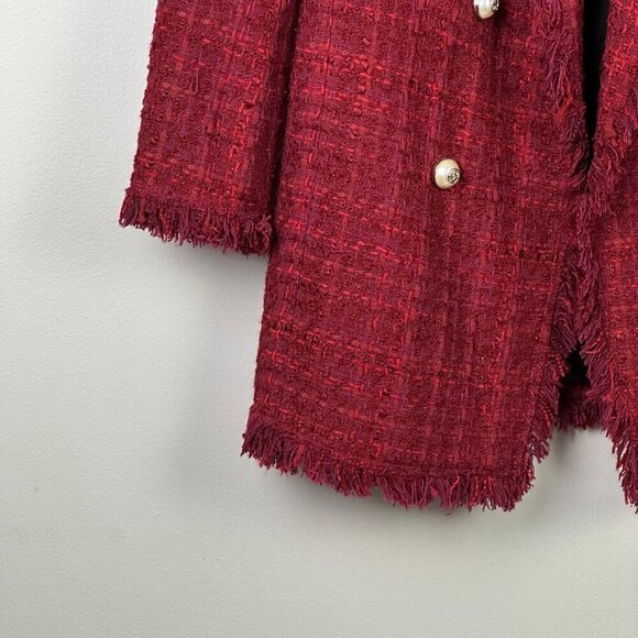 Zara Blogger Favourite Long Tweed Blazer Burgundy - Picture 10 of 14